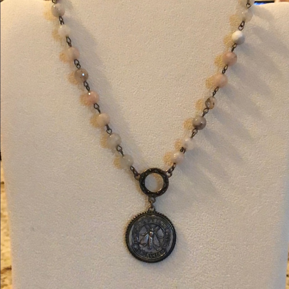 Amazonite beaded necklace w/a 2.7mm bee pendant